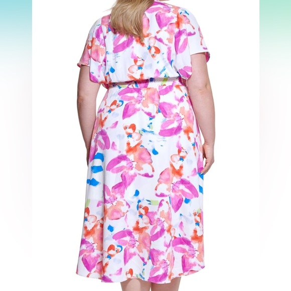 DKNY Plus Size Flutter Sleeve Smock Dress Floral Dress, Size 18w - Picture 2 of 13